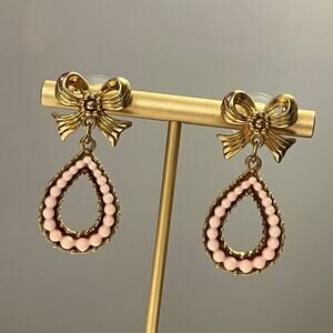 Avon Vintage 90's 'Isn't it Romantic' Bow and Pink Teardrop Earrings